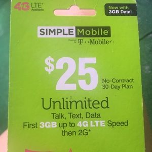 Simple mobile phone card $25 only $20